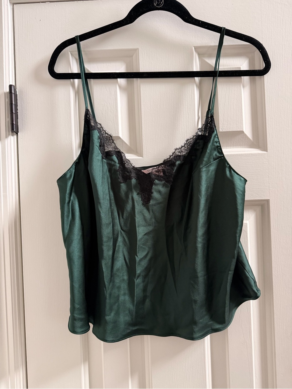 Victoras Secret Emerald Satin Lace Trim Cami Top - Women's